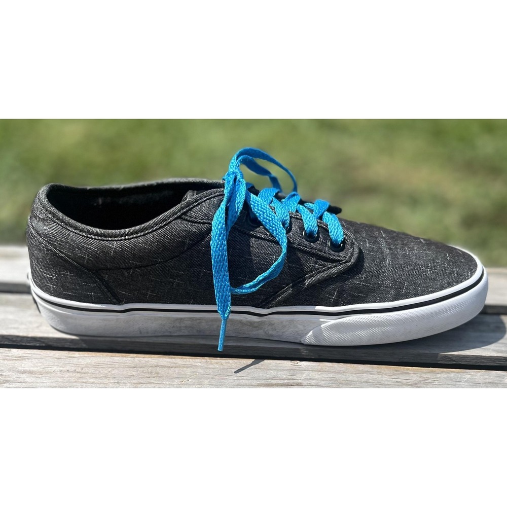 Vans Shoes Mens Size 9.5 Black Blue Lace Up Low Top Casual Skate Sneakers Canvas - Picture 10 of 13